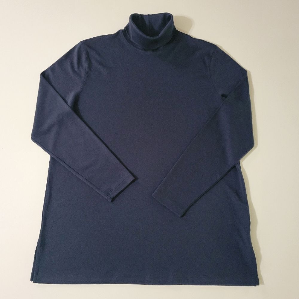 Lands' End Women's Black Cotton Long Sleeve Turtleneck Top - Picture 3 of 15